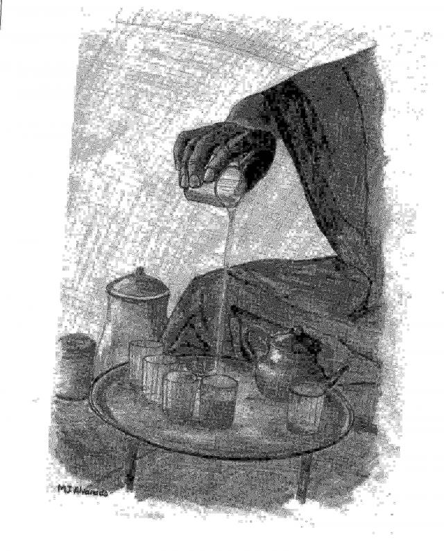 Uno de los dibujos de María Jesús Alvarado que ilustran Suerte Mulana